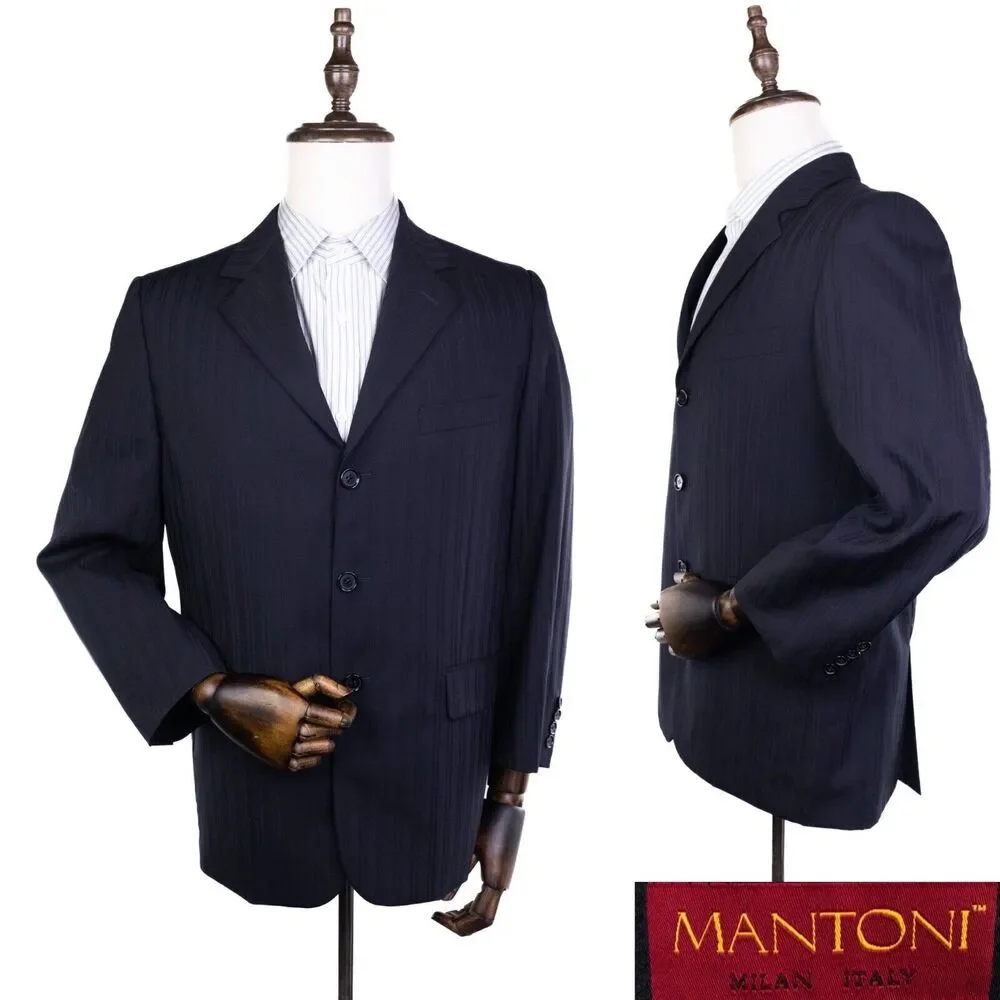 Mantoni Super 140s Mens 40s Wool Blue Striped Blazer Jacket 3 button EUC - Picture 1 of 13